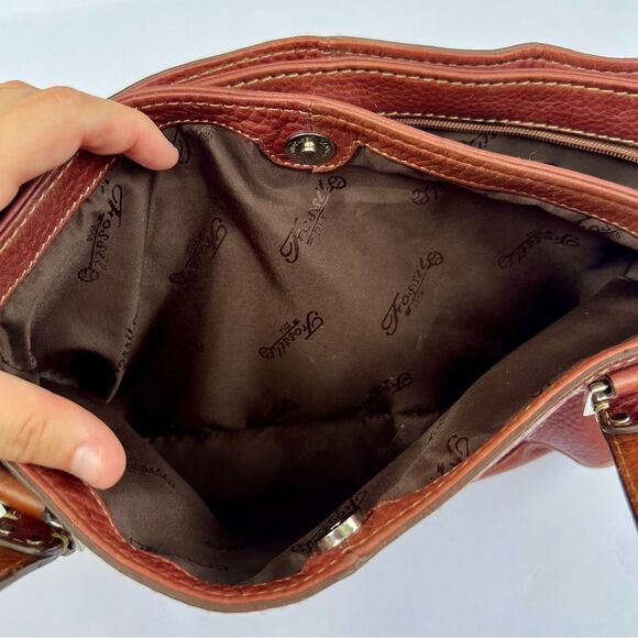 Fossil Pebbled Leather Shoulder Bag - Redish Brown - Picture 9 of 12